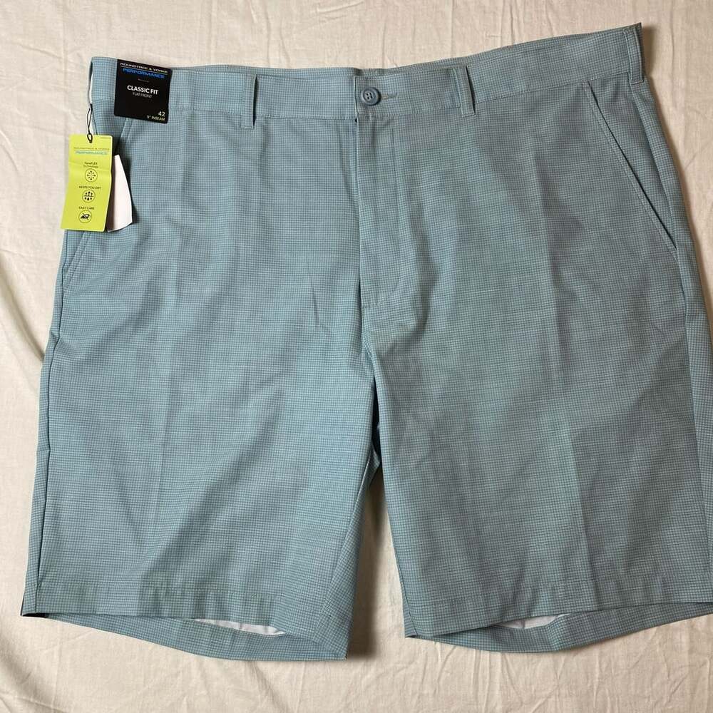 Roundtree & Yorke Performance Classic Fit Flat Front 9 Inseam Shorts 42( 1361)